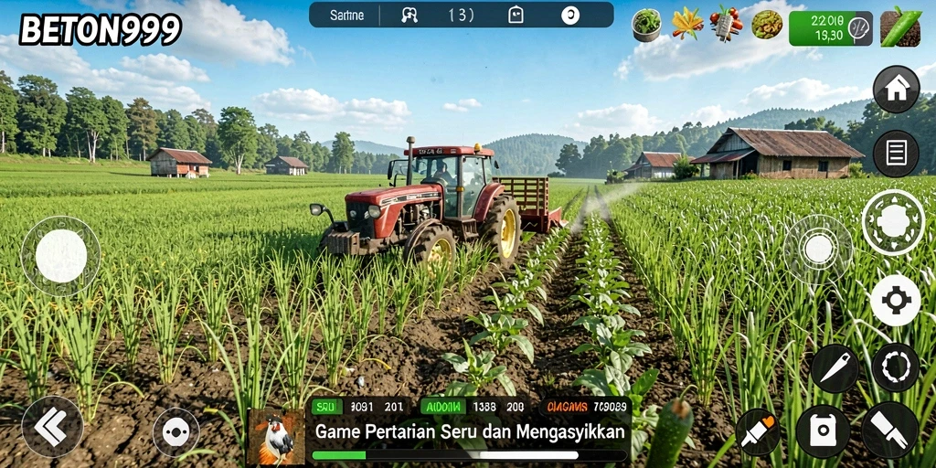 Tangkapan layar gameplay BETON999 menampilkan aktivitas pertanian yang seru.