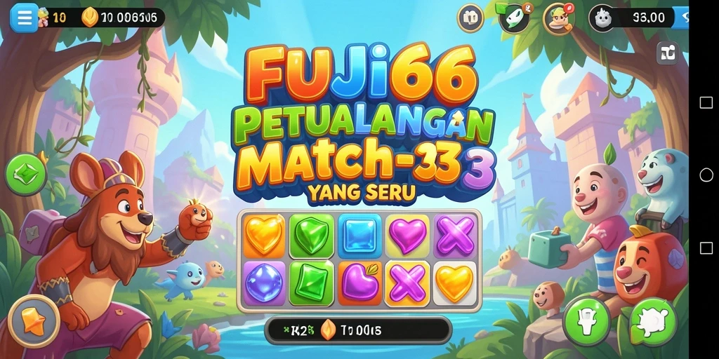 Tampilan gameplay seru FUJI66 dengan permata berwarna-warni.