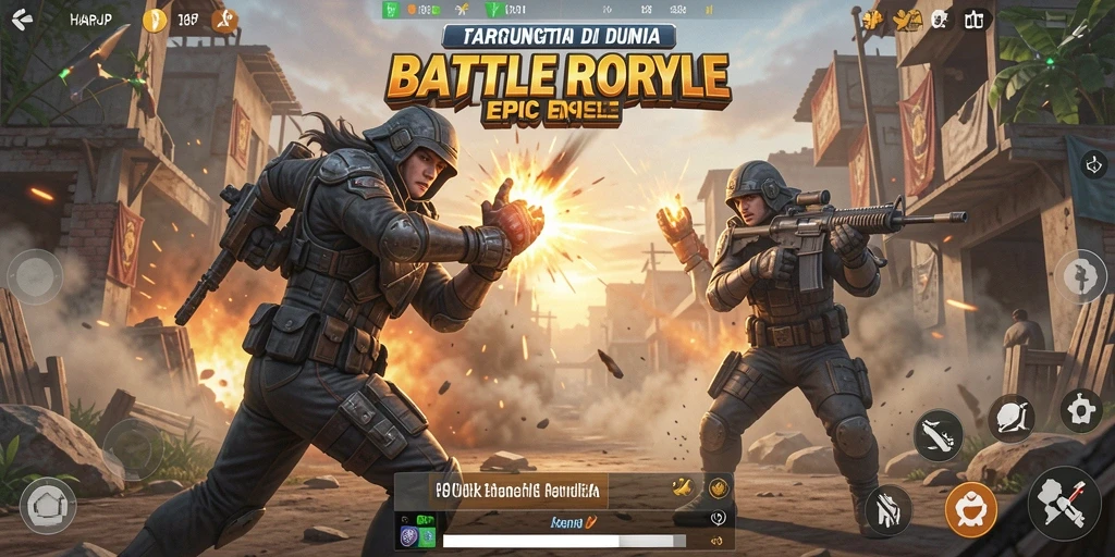 Tampilan gameplay HARAPJP yang intens dan strategis dalam pertempuran Battle Royale.