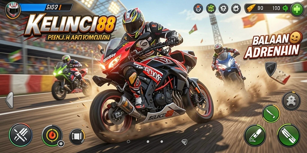 Tampilan gameplay KELINCI88 dengan balapan motor yang seru.