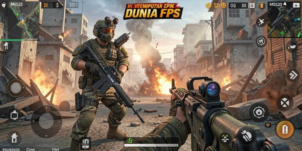 Tangkapan layar utama MG525, menampilkan momen aksi seru dalam game FPS.