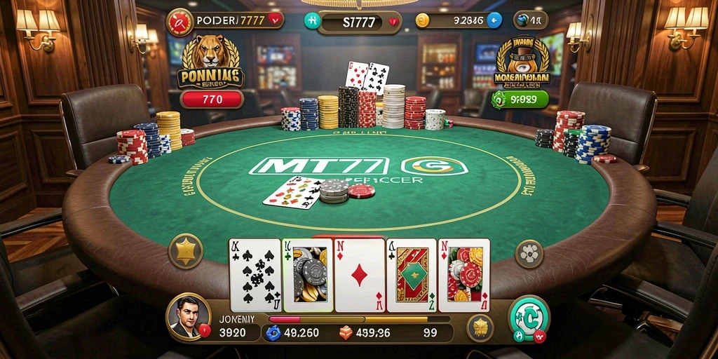 Tampilan gameplay Poker yang menarik dan interaktif di MT777.