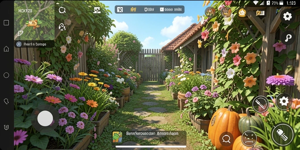 Screenshot gameplay NOX123 menampilkan aksi berkebun yang seru.