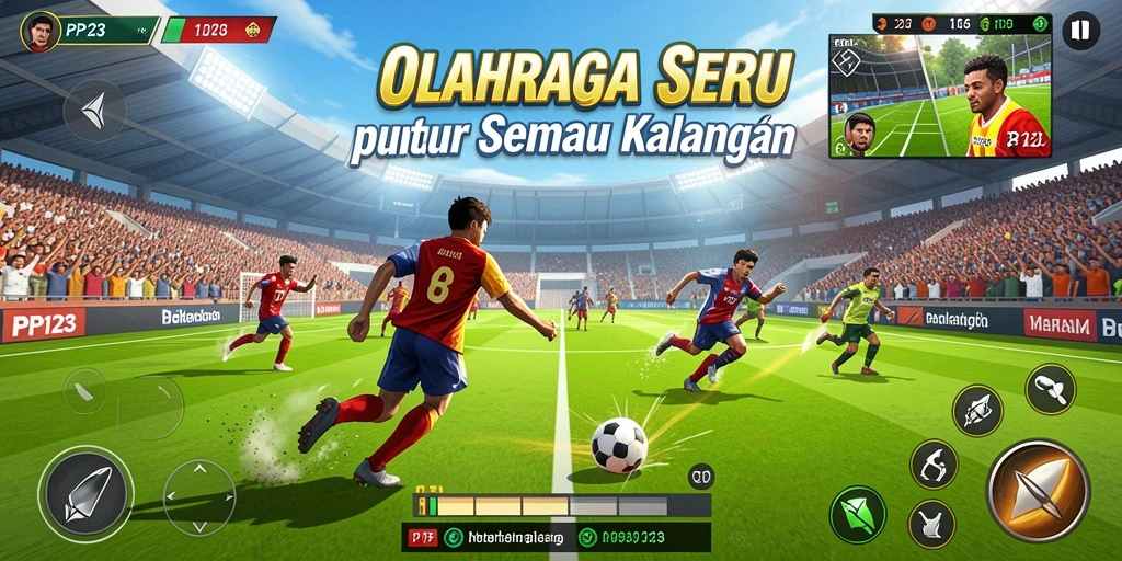 Tangkapan layar gameplay PP123 menampilkan aksi olahraga yang seru.