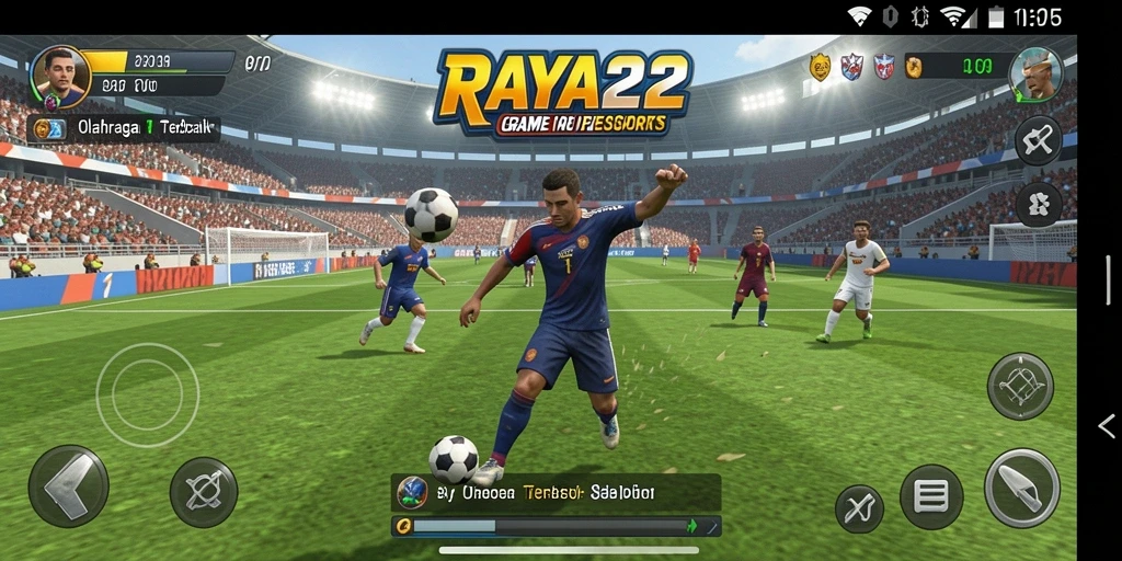 Screenshot RAYA22 menampilkan aksi gameplay seru di lapangan olahraga.