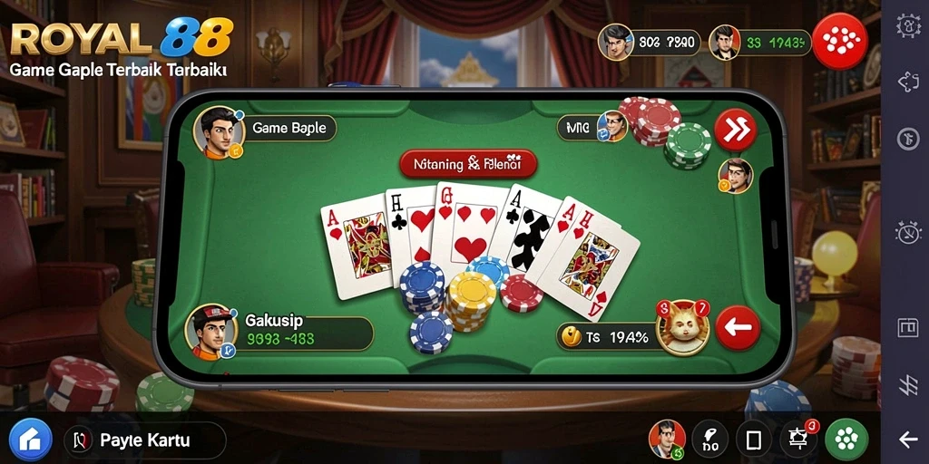 Tampilan utama gameplay Gaple di ROYAL88 dengan efek visual menarik.