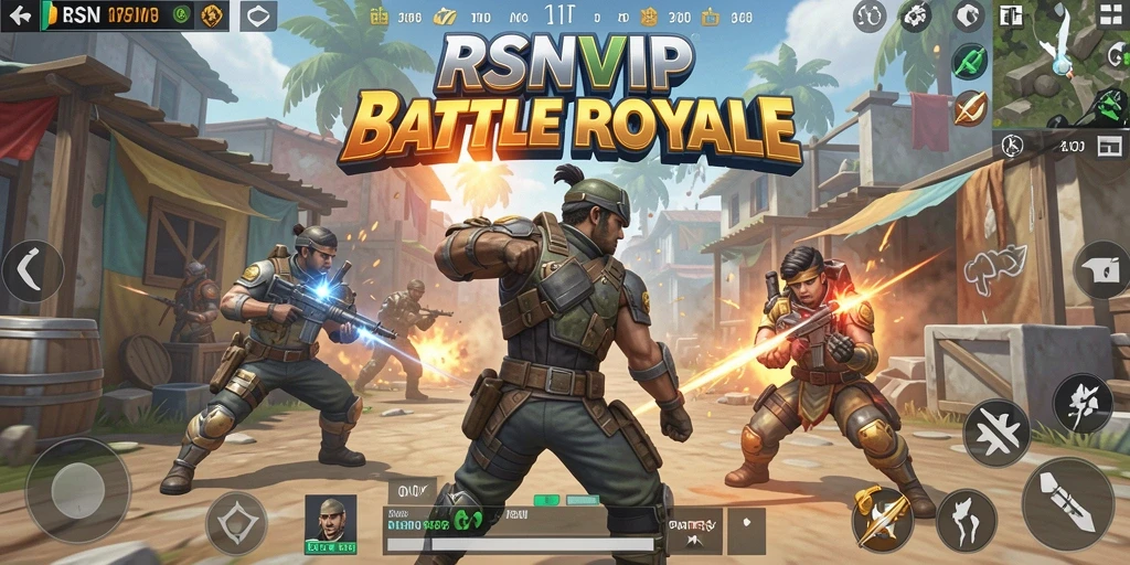 Tampilan gameplay RSNVIP yang mendebarkan dalam pertarungan Battle Royale.