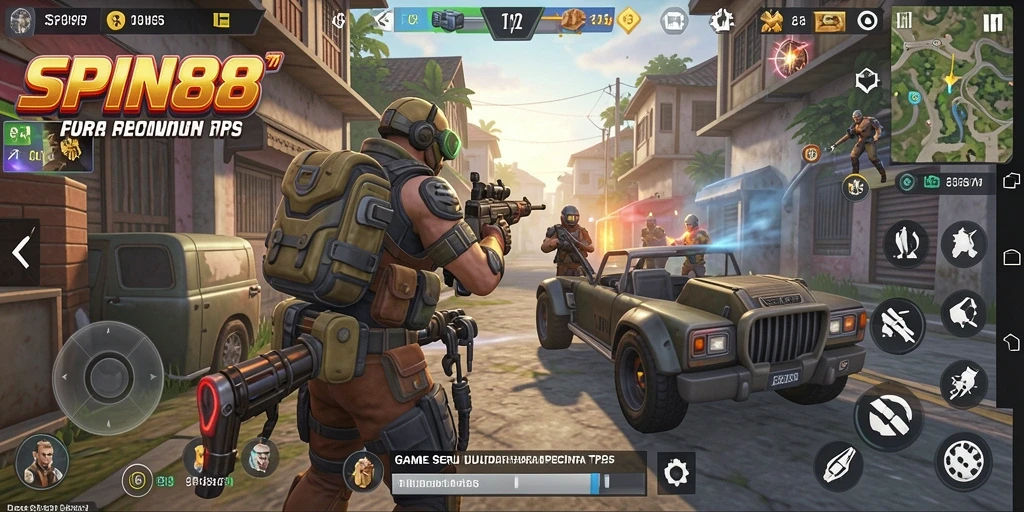 Tangkapan layar utama SPIN88 menampilkan aksi seru dalam gameplay TPS.