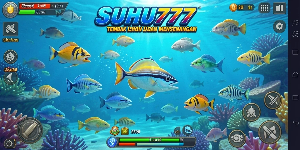 Tampilan utama gameplay Suhu777 dengan aksi Tembak Ikan yang seru.