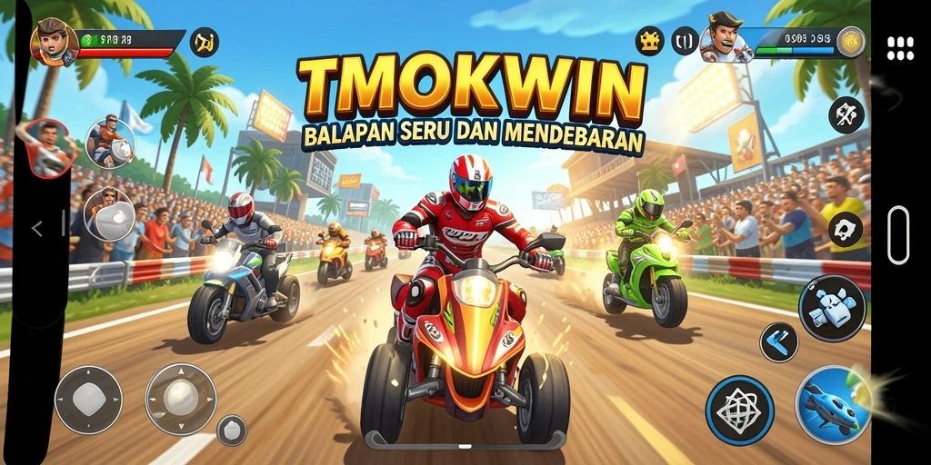 Screenshot gameplay TMOKWIN yang menunjukkan balapan mendebarkan.