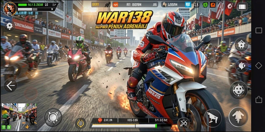 Tampilan gameplay balapan motor yang seru dan menegangkan.