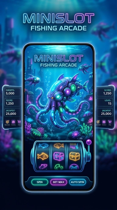 Tampilan utama aplikasi minislot dengan berbagai kategori.